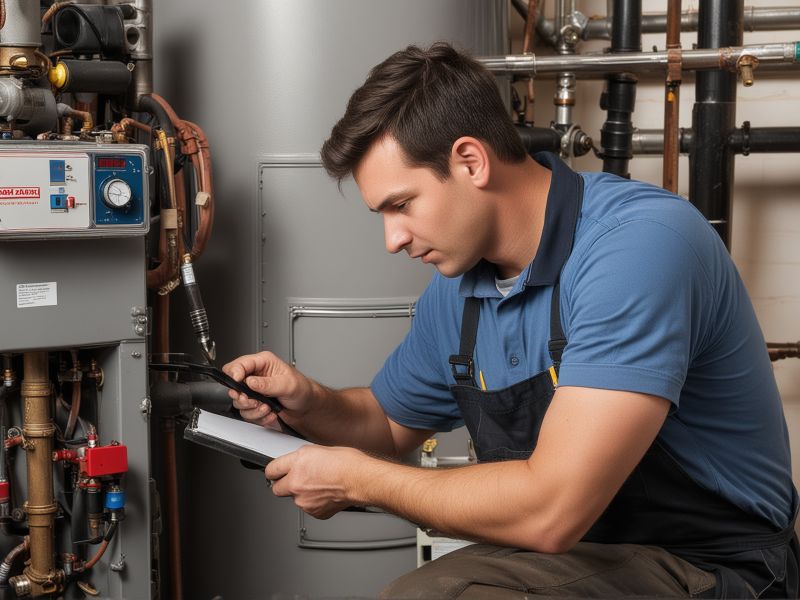 Professional boiler repair technician working on heating system