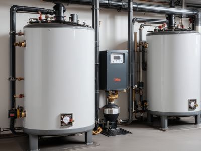 Modern gas boiler equipment in commercial setting