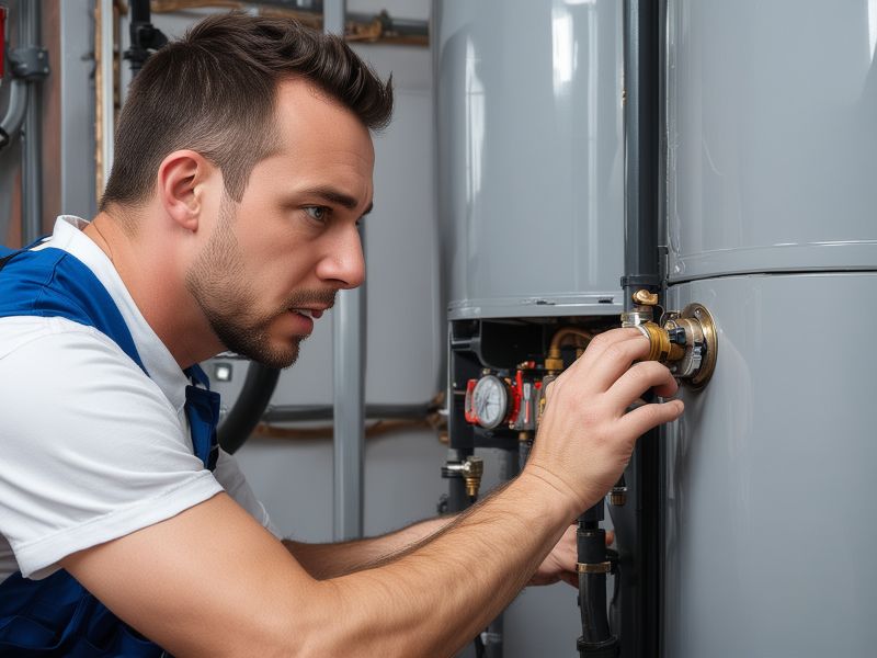 Professional boiler service technician at work